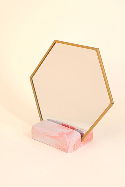 Mirror with ceramic stone base